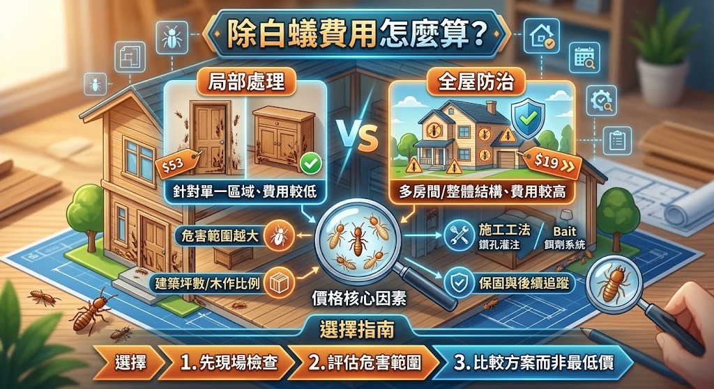 除白蟻費用怎麼算?局部處理 vs 全屋防治差異、價格因素與選擇指南